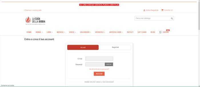 Pagina accedi o registrati