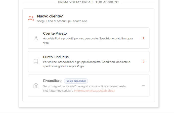 Scelta tipo di account