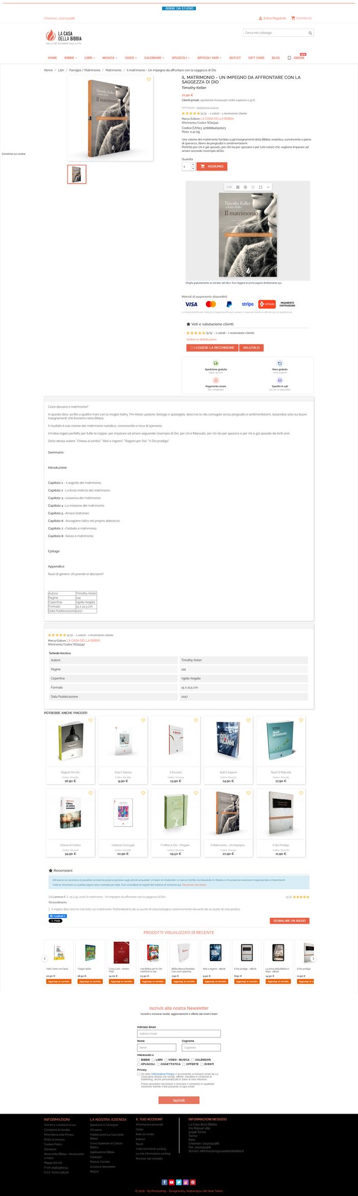 Scheda prodotto desktop con estratto