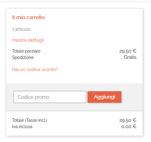 Codice sconto nel riepilogo carrello