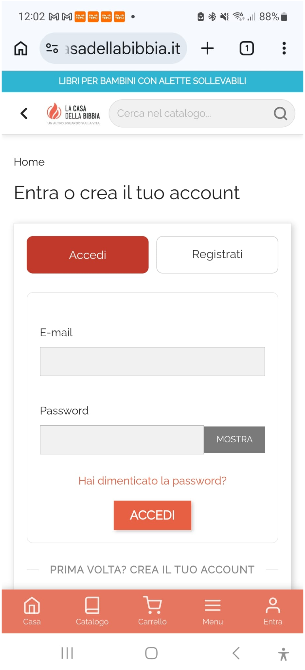 Schermata accedi o registrati