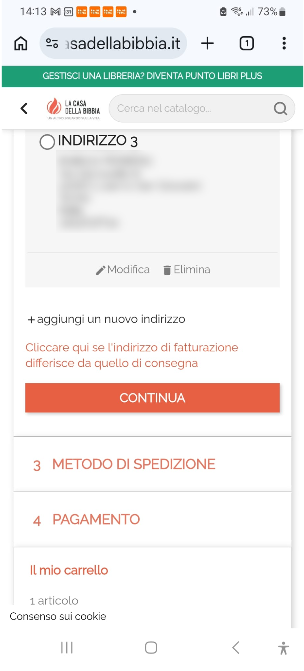 Scelta indirizzo e fatturazione diversa