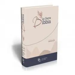 Bibbia N.R. 14x21 cm caratteri grandi rilegata rigida illustrata colore beige Nuova Edizione