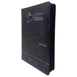 Bibbia N.R. 14x21 cm caratteri grandi pelle nera taglio argento con cerniera Nuova Edizione